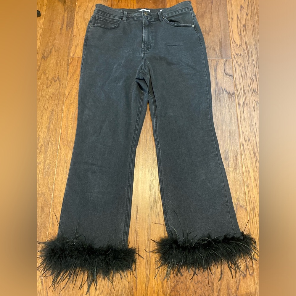 Forever 21 Black Feather Trim Flare Jeans‎